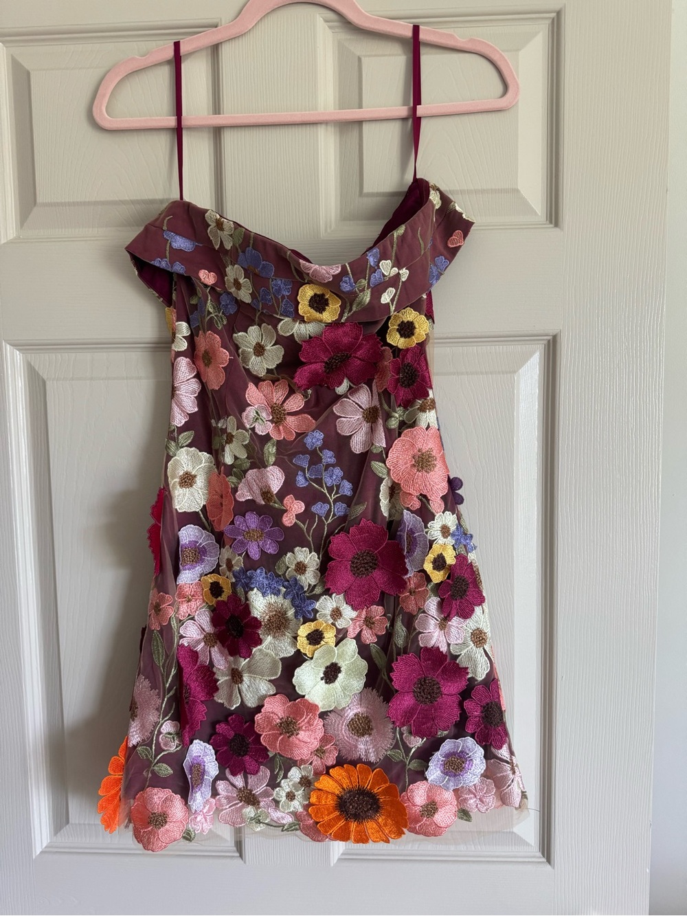 Embroidered Floral Mini Dress - Mauve Floral
